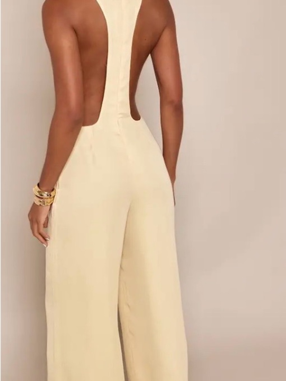 Yellow Chiffon Wide Leg Jumpsuit Size 12 Draped Neck Back Detail NWT - Picture 2 of 4